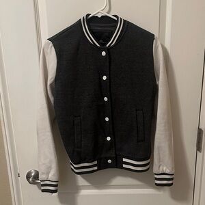 Iris Basic Grey and White Varsity Jacket